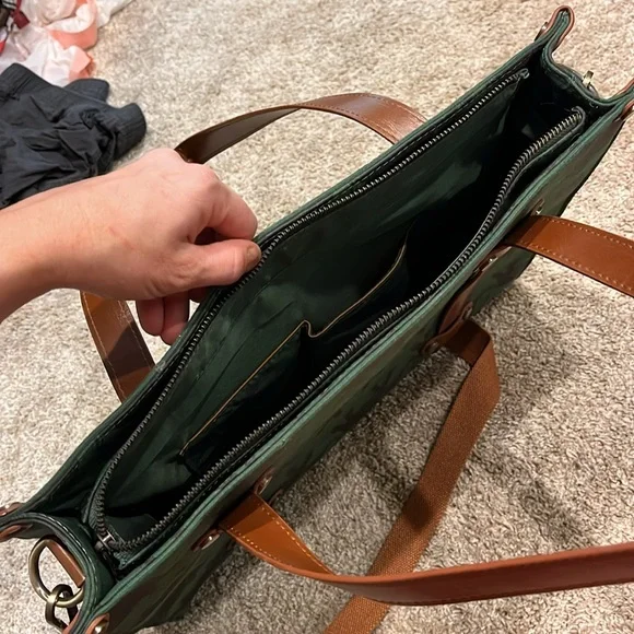 Mod Cloth Olive Green and Navy Blue Elephant Work Office Laptop Bag - Picture 5 of 5